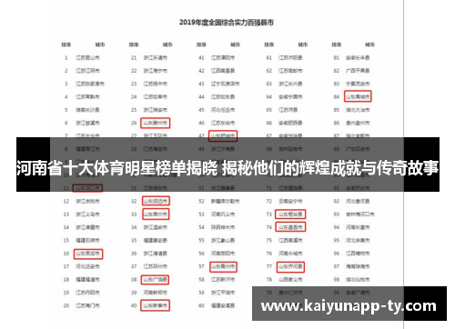 河南省十大体育明星榜单揭晓 揭秘他们的辉煌成就与传奇故事